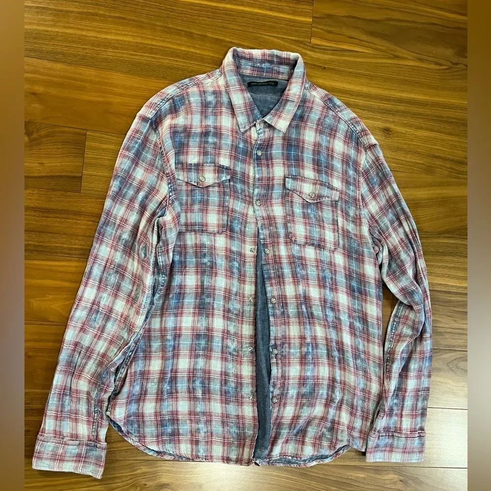 John Varvatos mens Red and Blue Plaid snap Button shirt size XL